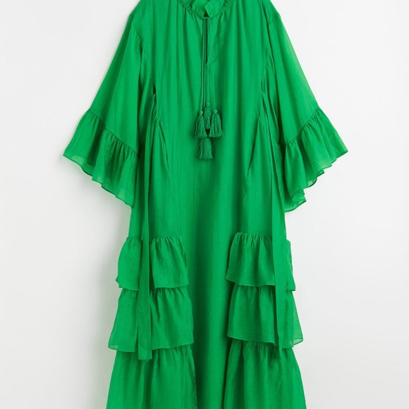 Iris Apfel X H&M MEDIUM Long Flounced Tassels Oversized Green Maxi Dress SMALL - Picture 4 of 10